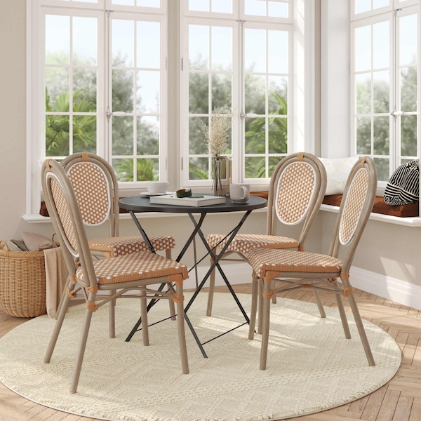 Flash Furniture Lourdes Thonet French Bistro Stacking Chair, Natural/White PE Rattan and Bamboo Print Alum Frm, 4PK 4-SDA-AD642002S-NATWH-LTNAT-GG - main
